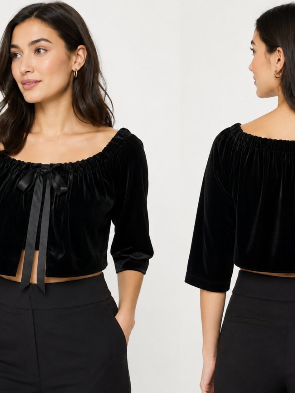Trina Turk Small Black Velvet Bolero Ruched Boatneck Tie Front Crop Jacket